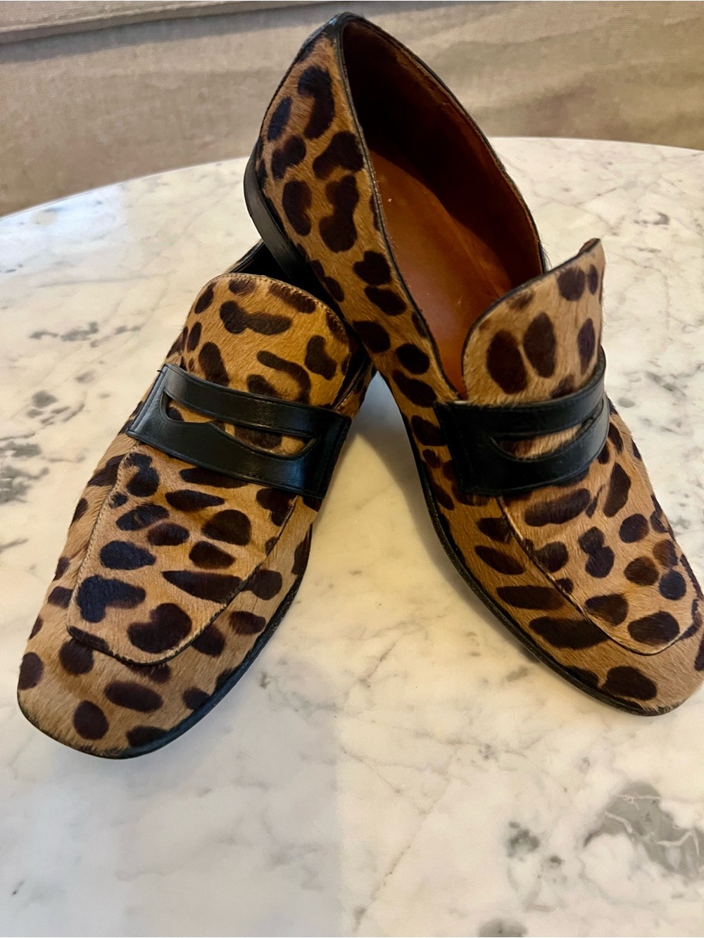 Celine Leopard Haircalf Penny Loafers in Brown and Black